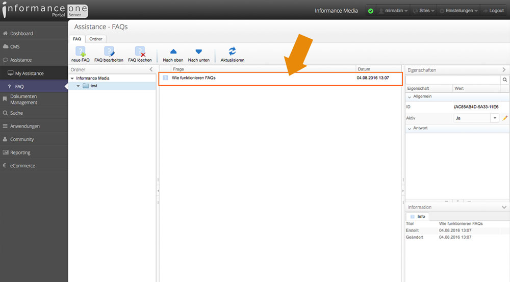 FAQ Im System ansehen FAQ Im System ansehen