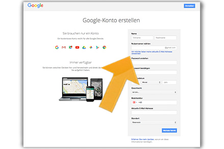 Mail angeben bei Google Konto 